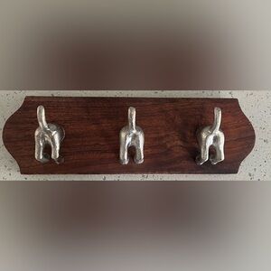 Wooden/Metal Dog Tails (3) Wall Hooks ( Coats or Leashes)